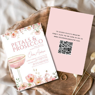 QR Code Petals & Prosecco Blush Brautparty Einladung