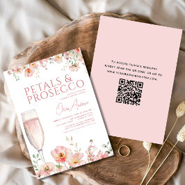 QR Code Petals & Prosecco Blush Brautparty Einladung