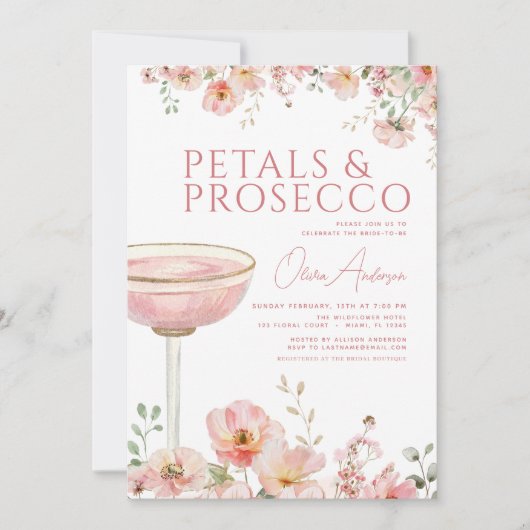 QR Code Petals & Prosecco Blush Brautparty Einladung (Vorderseite)