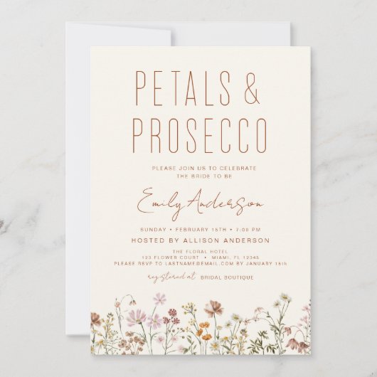 QR Code Petals & Prosecco Brautparty Wildblume Einladung (Vorderseite)