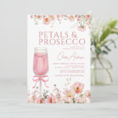 QR Code Petals & Prosecco Pink Bow Brautparty Einladung (Stehend Vorderseite)