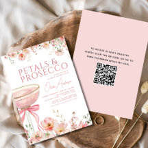 QR Code Petals & Prosecco Pink Bow Brautparty