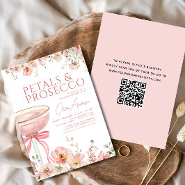 QR Code Petals & Prosecco Pink Bow Brautparty Einladung