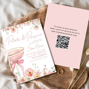 QR Code Petals & Prosecco Pink Bow Brautparty Einladung