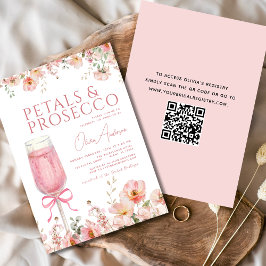 QR Code Petals & Prosecco Pink Bow Brautparty Einladung
