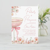 QR Code Petals & Prosecco Pink Bow Brautparty Einladung (Stehend Vorderseite)