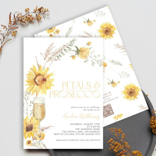 QR Code Petals & Prosecco Sunflower Brautparty Einladung