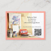 QR-Code Pfirsich-Rosa Kunstlehrer Tutor Kunstunter Visitenkarte (Vorderseite)