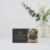 QR Code Photo Building Construction Black Gold Visitenkarte (Stehend Vorderseite)