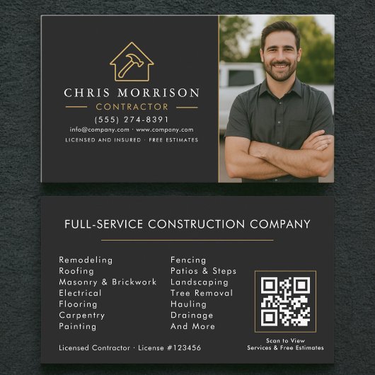 QR Code Photo Building Construction Black Gold Visitenkarte