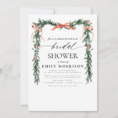 QR Code Pine Bow Christmas Bridal Shower Einladung (Vorderseite)