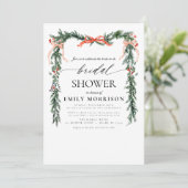 QR Code Pine Bow Christmas Bridal Shower Einladung (Stehend Vorderseite)