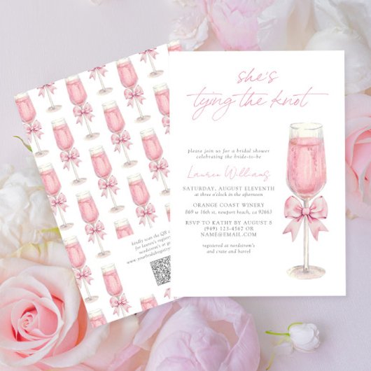 QR Code Pink Bow Shes Tying the Knot Bridal Shower Einladung