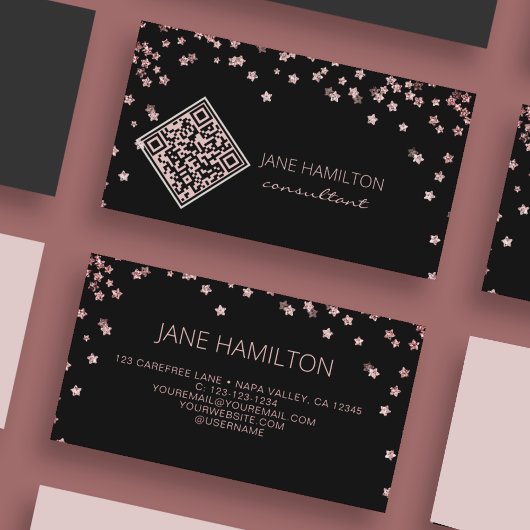 QR-Code Pink Glitter Modern Visitenkarte