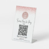 QR-Code Pink Glitzer Custom Logo Pay Hier Weiß Sockelschild (Vorderseite)