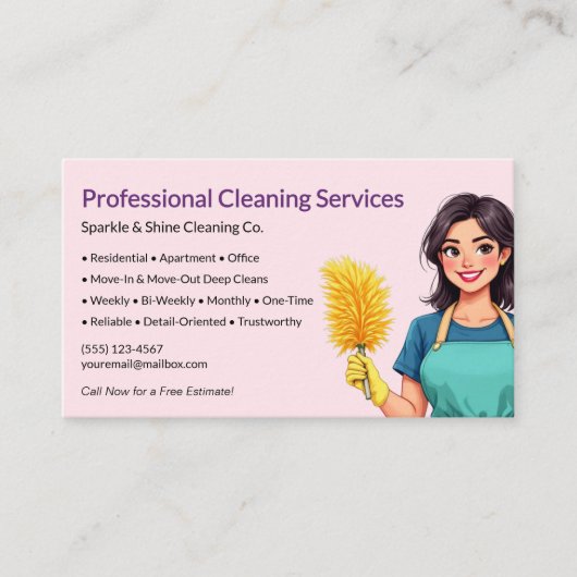 QR Code Pink Maid House Cleaning Service Visitenkarte (Vorderseite)