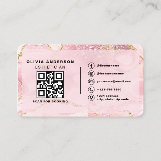 QR Code Pink Marble Esthetician & Spa Visitenkarte (Rückseite)