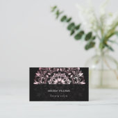 QR Code | Pink Shiny Black Floral Mandala Visitenkarte (Stehend Vorderseite)