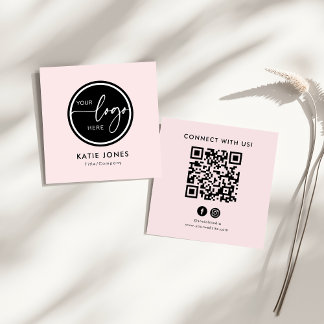 QR-Code Pink Weißes benutzerdefiniertes Logo Verbi Quadratische Visitenkarte