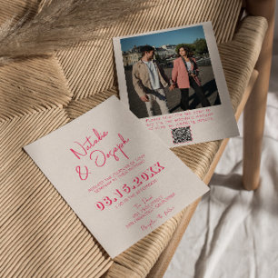 QR-Code Pink Whimsical Helle Retro-Foto-Hochzeit Einladung