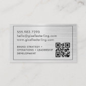 QR Code Pinsel Silver Monogram Modern Visitenkarte (Rückseite)