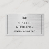 QR Code Pinsel Silver Monogram Modern Visitenkarte (Vorderseite)