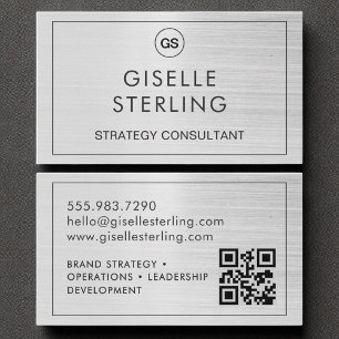 QR Code Pinsel Silver Monogram Modern Visitenkarte