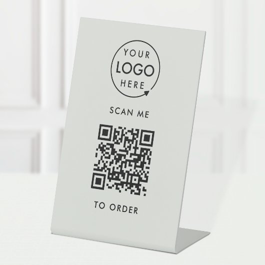 QR Code Place Order | Silver Gray Business Logo Sockelschild