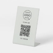 QR Code Place Order | Silver Gray Business Logo Sockelschild (Vorderseite)