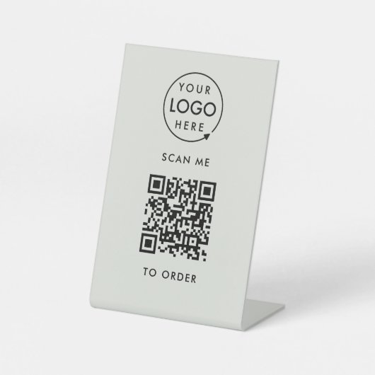 QR Code Place Order | Silver Gray Business Logo Sockelschild (Vorderseite)