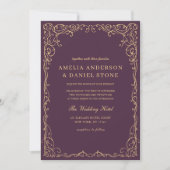 QR Code Plum Lila Foto Minimalistisch Hochzeit Einladung (Vorderseite)