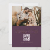 QR Code Plum Lila Foto Minimalistisch Hochzeit Einladung (Rückseite)