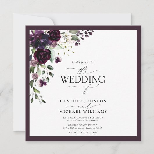 QR Code Plum Lila Mauve Floral Wasserfarbskript Einladung (Vorderseite)