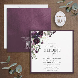 QR Code Plum Lila Mauve Floral Wasserfarbskript Einladung