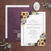 QR Code Plum Lila Sonnenblumenwasser-Hochzeit Einladung