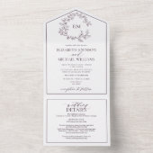 QR-Code Plum Lila Wappen Monogramm Hochzeit All In One Einladung (Innen Boden)