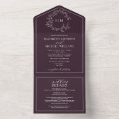 QR-Code Plum Lila Wappen Monogramm Hochzeit All In One Einladung (Innen Boden)