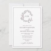 QR-Code Plum Lila Wappen Monogramm Hochzeit Einladung (Vorderseite)