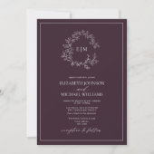 QR-Code Plum Lila Wappen Monogramm Hochzeit Einladung (Vorderseite)