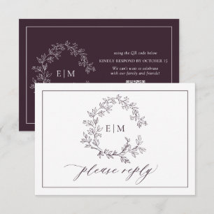 QR-Code Plum Lila Wappen Monogramm Hochzeit RSVP Karte