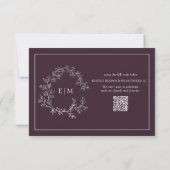 QR-Code Plum Lila Wappen Monogramm Hochzeit RSVP Karte (Rückseite)