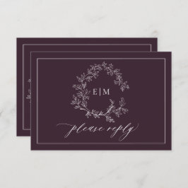QR-Code Plum Lila Wappen Monogramm Hochzeit RSVP Karte