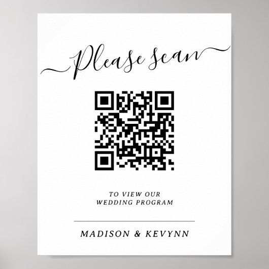 QR Code Poster für Schwarz-Weiß-Hochzeiten (Vorne)