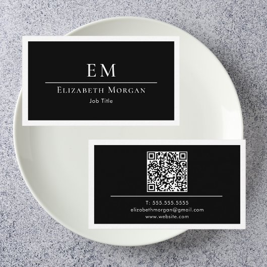 QR-Code Professional Minimal Monogram Schwarz Weiß Visitenkarte