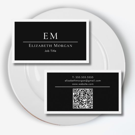 QR Code Professional Monogram Logo Black White Visitenkarte