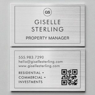 QR Code Property Manager Pinsel Silver Monogram Visitenkarte