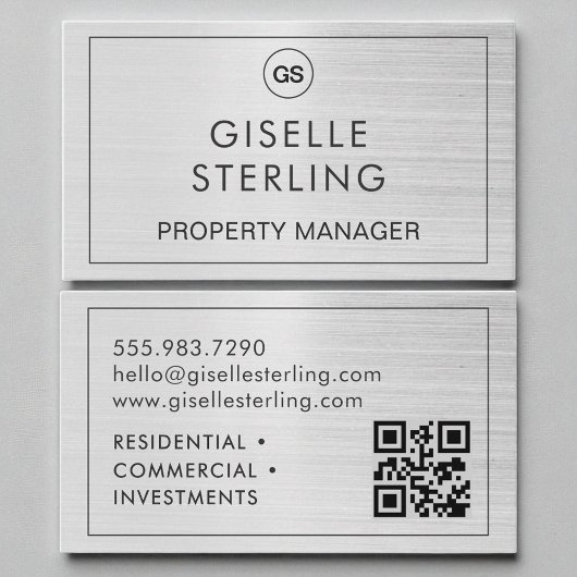QR Code Property Manager Pinsel Silver Monogram Visitenkarte