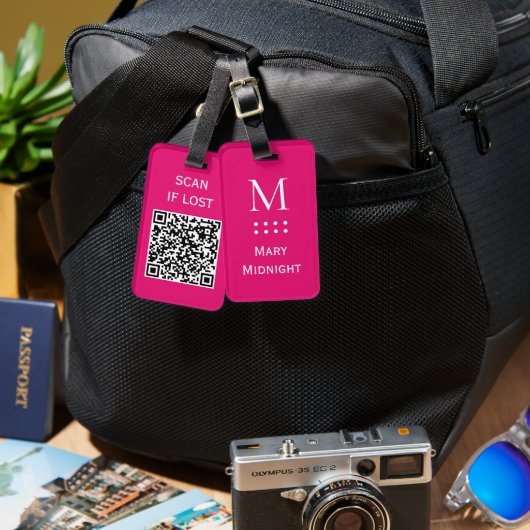QR-Code-Prüfung bei verlorenem Neonrosa Gepäckanhänger (Vorderseite & Rückseite)
