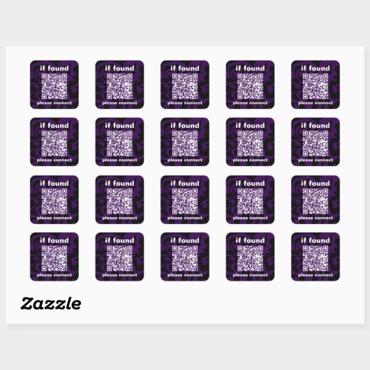 QR Code purple cute lost found Quadratischer Aufkleber (Blatt)