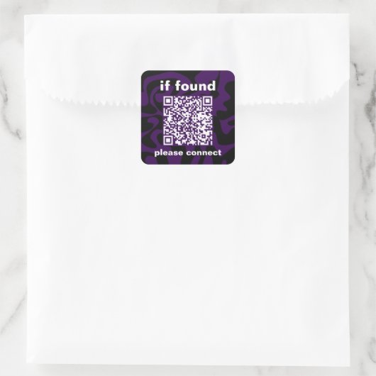 QR Code purple cute lost found Quadratischer Aufkleber (Tasche)